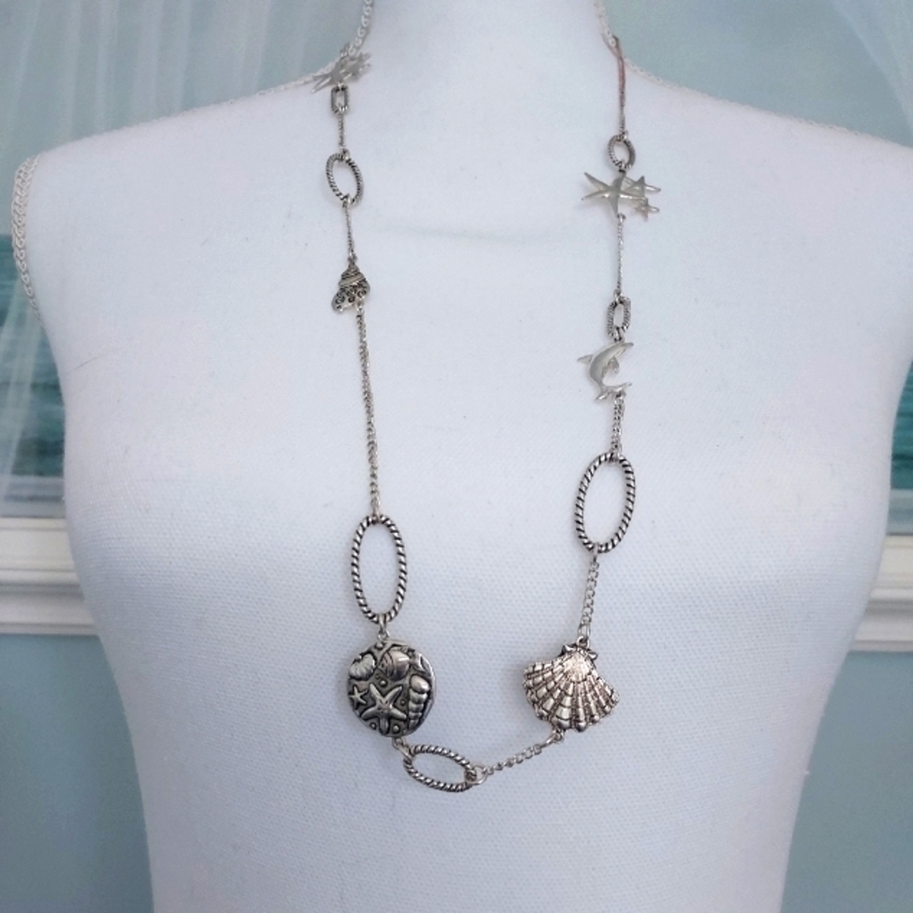 Coastal Beach Sealife Silver Necklace 17"